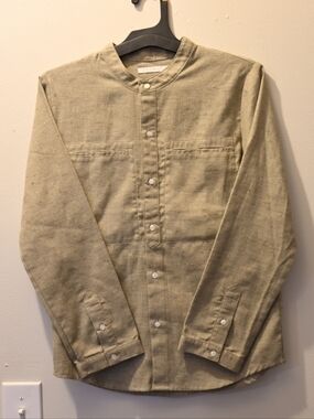 Men's Band-Collar Lightweight Button Down Shirt - Olive Green - XS